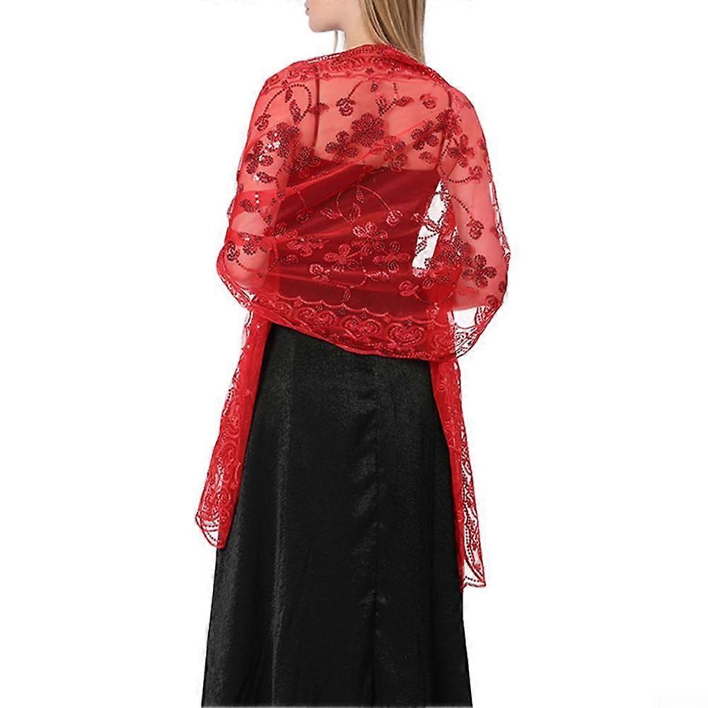 Shawl Wrap Sparkly Sequin Tulle Lace Woman Elastic