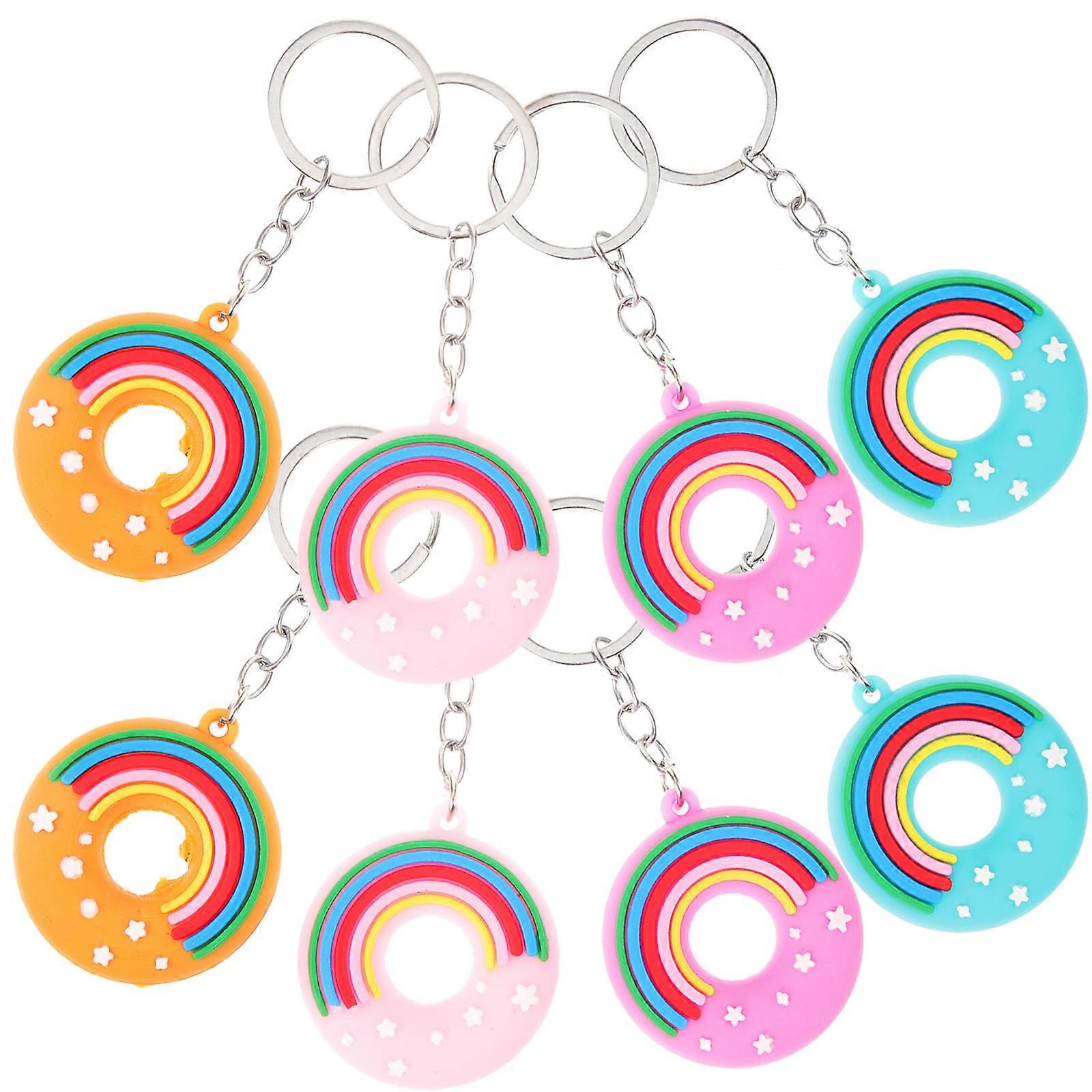 8pcs Donut Keychain Pendants Decorative Bag Hanging Decor Key Chain Decoration
