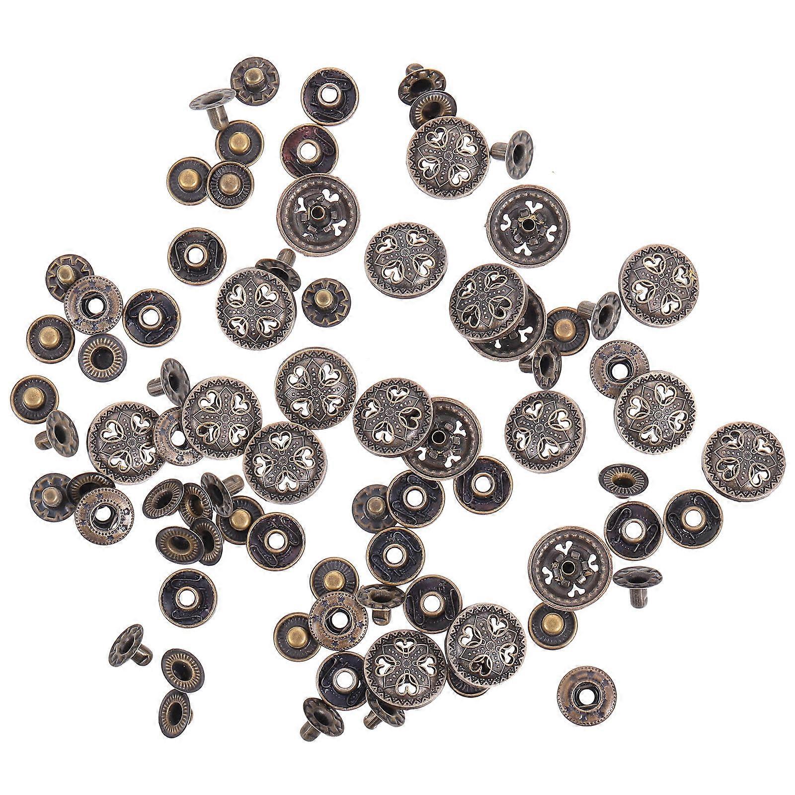 20 Sets Zinc Alloy Retro Purse Buckle Snap Buttons with Classic Carvings, Bronze Wallet Fasteners for DIY Crafts, Reusable Lightweight Clasp Locks