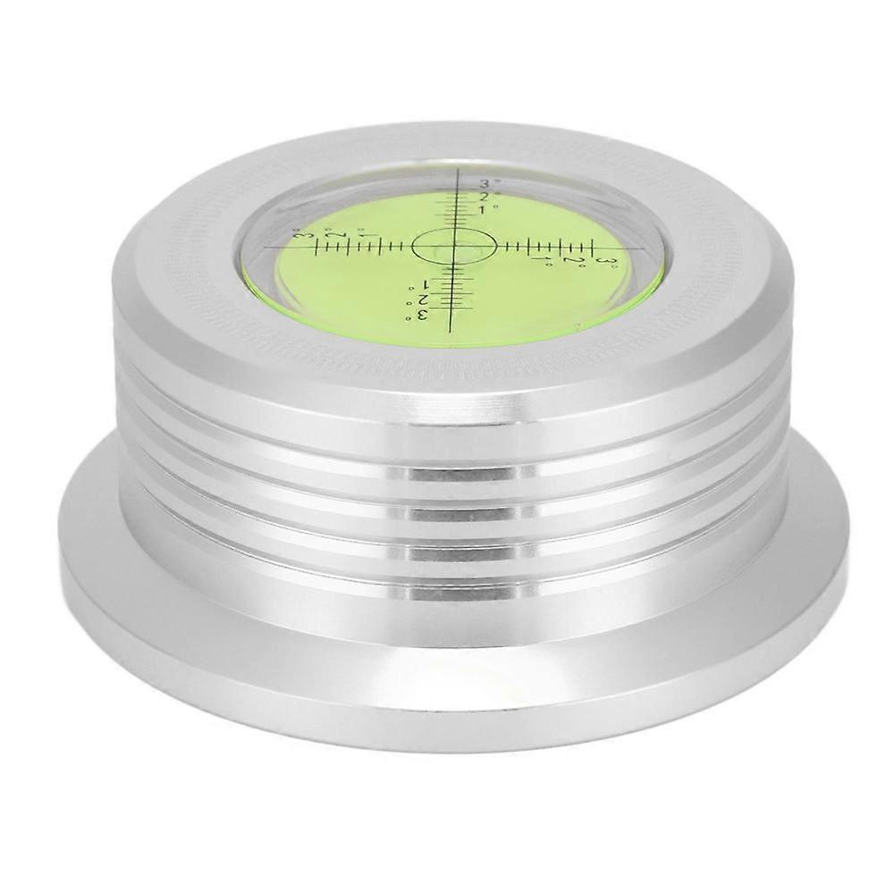 Vinyl Record Stabilizer with Bubble Level and Speed Detection for 50Hz Turntables - Silver Aluminum Clamp