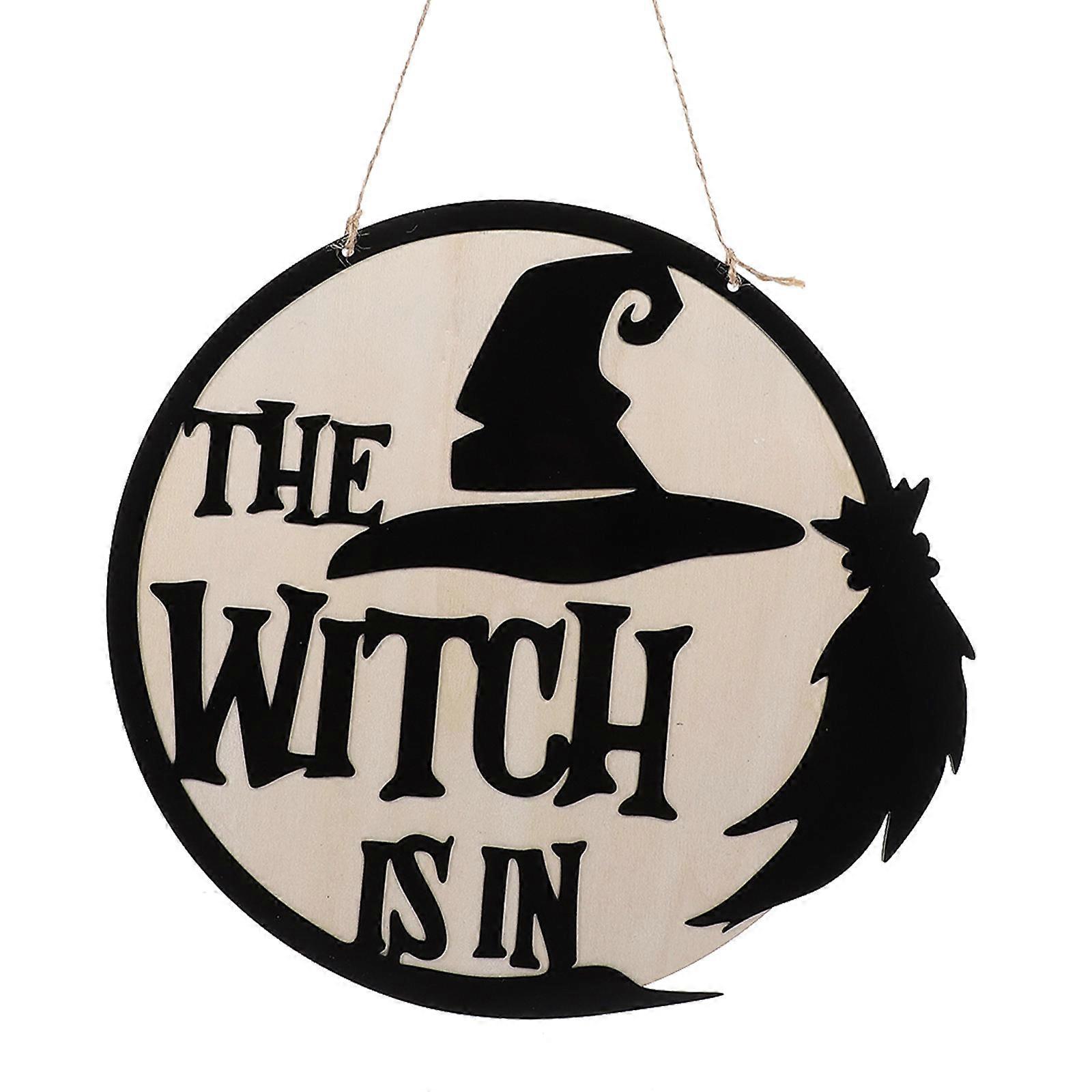 Reusable Halloween Wooden Door Sign with Black Witch Pendant – Lightweight Hanging Ornament for Spooky Holiday Decor, Unique Design to Create Festive