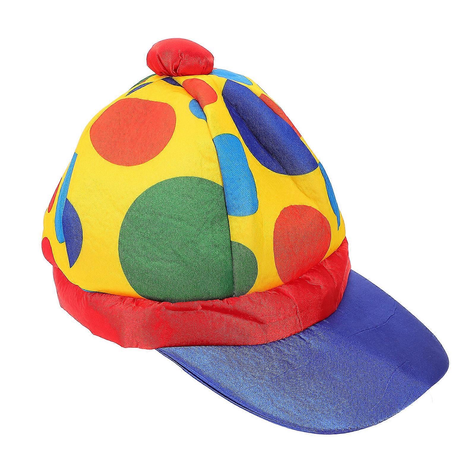 Carnival Circus Costume Clown Hat For Adults And Teens With Multi Color Design And Round Brim 1Pcs
