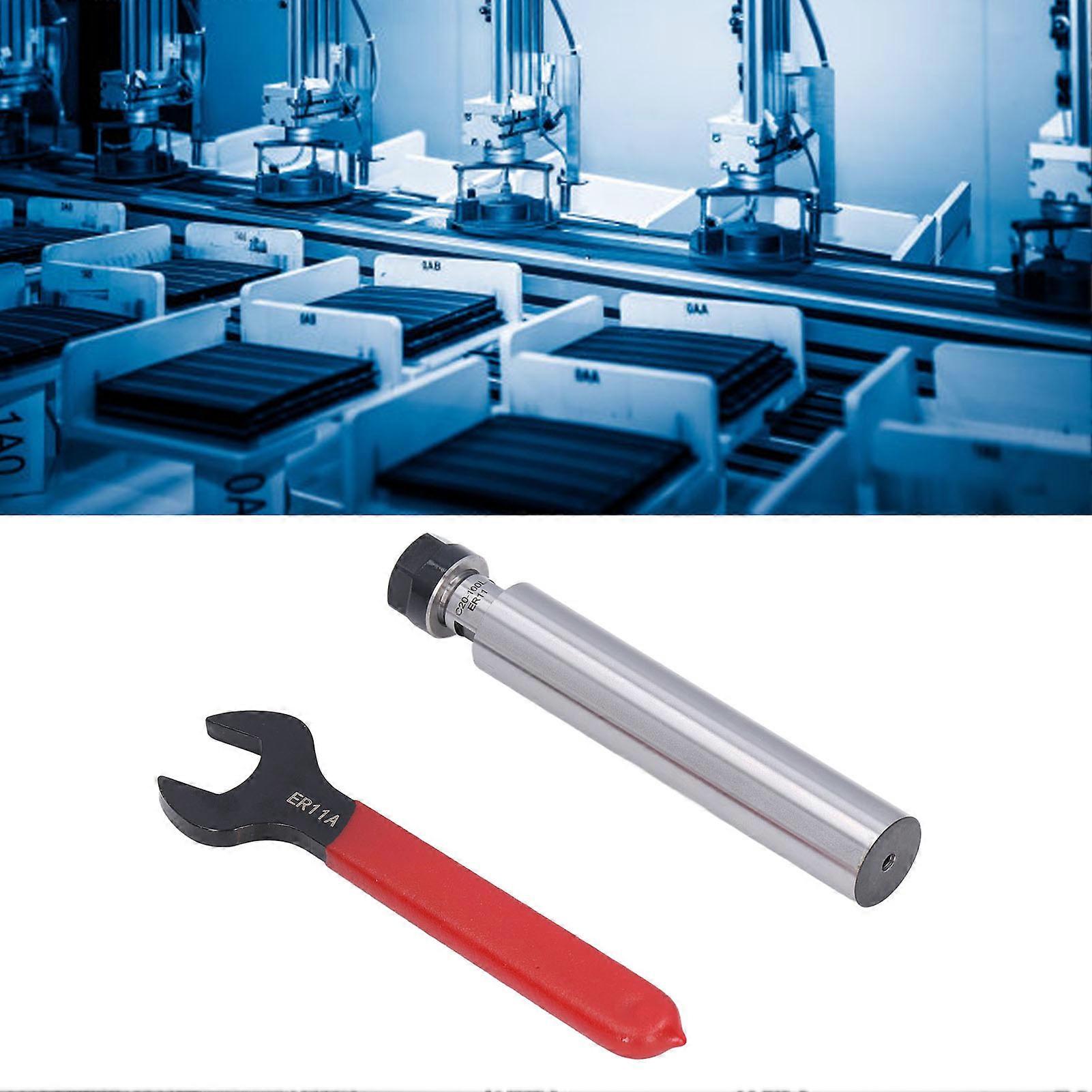 2Pcs Router Collet Extension Rod C20 Holder Straight Shank Tool Set Kit with WrenchC20‑ER11A‑100L 100mm Shank Length 