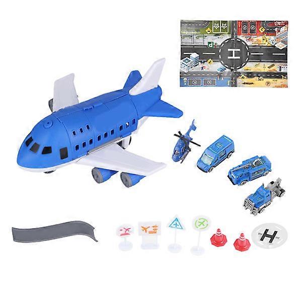 Airplane Toy Set DIY Assembly Transport Aircraft Cargo Model Toy with Helicopter Car Toy Blue