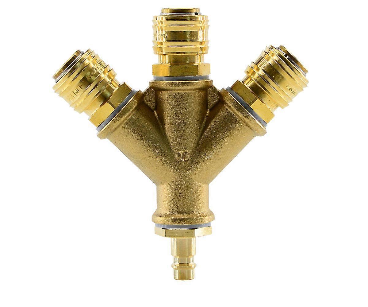 Compressed Air Coupling Distributor Air Switch with Coupling Plug and NW 7.2 Compressed Air Coupling Mounted (3Way G 3/8 Inch) 3Port G 3/8'