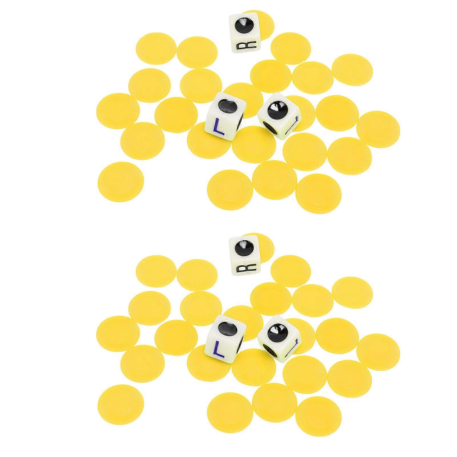 2 Sets Left Right Center Dice Game 16mm With 3 Dices 24 Chips for Family Nights Friends Gatherings Games Parties Yellow 