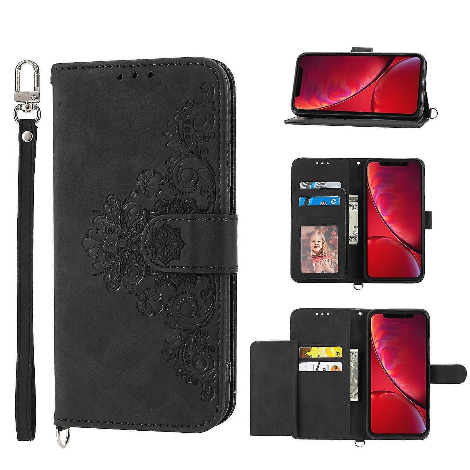 For iPhone Xr Case, Leather Wallet Flip Case With Strap