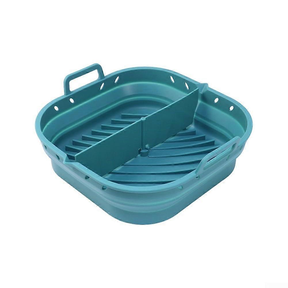 Silicone Baking Sheet Compatible with Air Fryer, Foldable with Oil Drain for Easy Cleaning, Blue Square Design