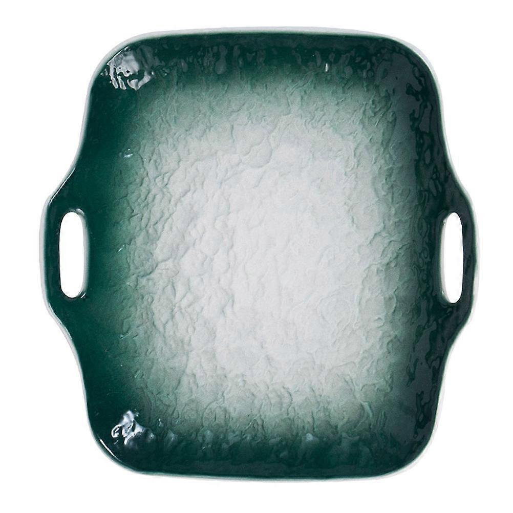 Ceramic Plate for Home Use Green Color with Double Handles for Easy Carrying 1 Piece