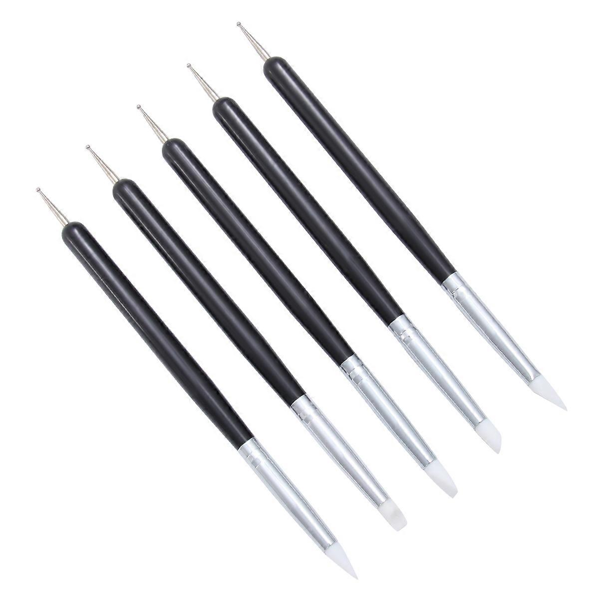 Professional Nail Art Set with Durable Plastic Nail Art Brushes for Fine Details and Patterns Black 5Pcs