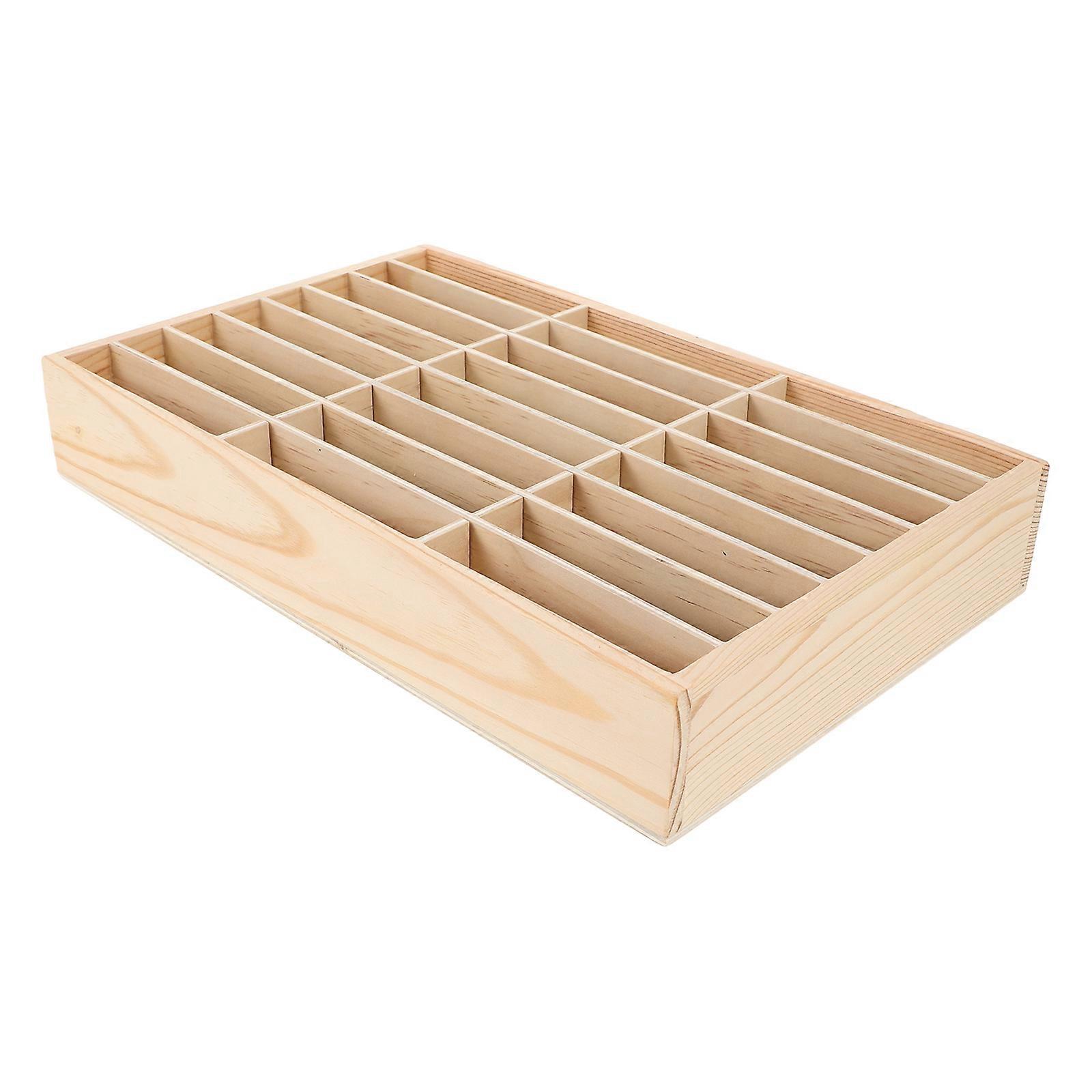 Wooden Multi Grid Cell Phone Organizer Box – Portable Desktop Phone Holder with Storage Compartments for Office and Classroom Use