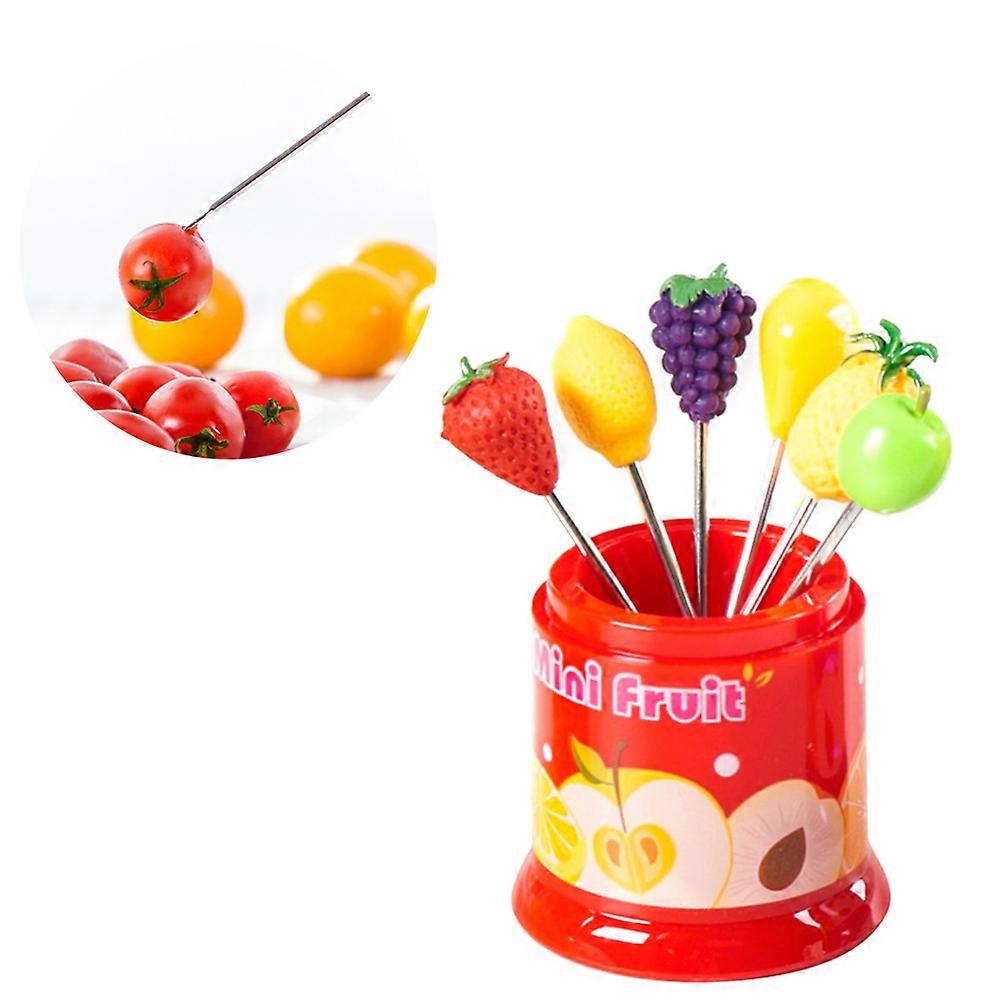 Unique Round Cylinder Shape Fruit Forks Designed For Dining And Snack Use Featuring 6Pcs Of Stainless Steel Utensils