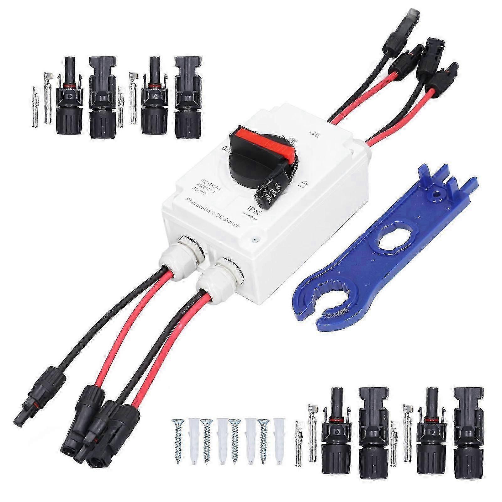 PV Solar Disconnect Switch 2 Input 2 Output Photovoltaic Circuit Isolator 32A DC1200V 2 String IP66 Waterproof