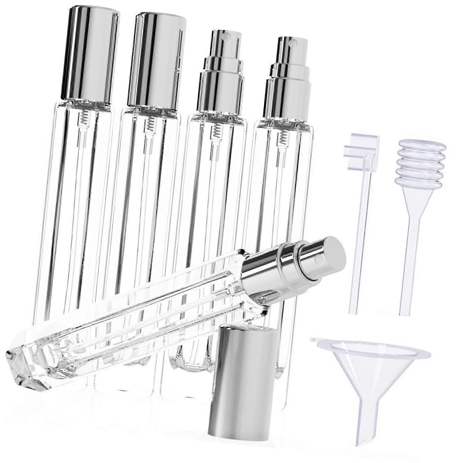 Pack of 5 Refillable Glass Perfume Sprayers Bottles With Dispenser Tool Portable Travel Atomizer for Cologne Fragrances silver