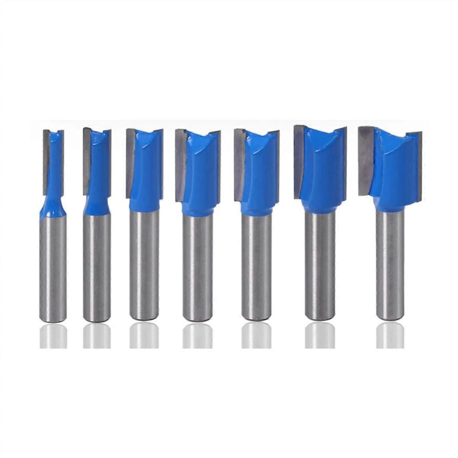 8mm Shank Straight Router Bit Set for Woodworking, Flush Trim End Mill 6-20mm 7pcs