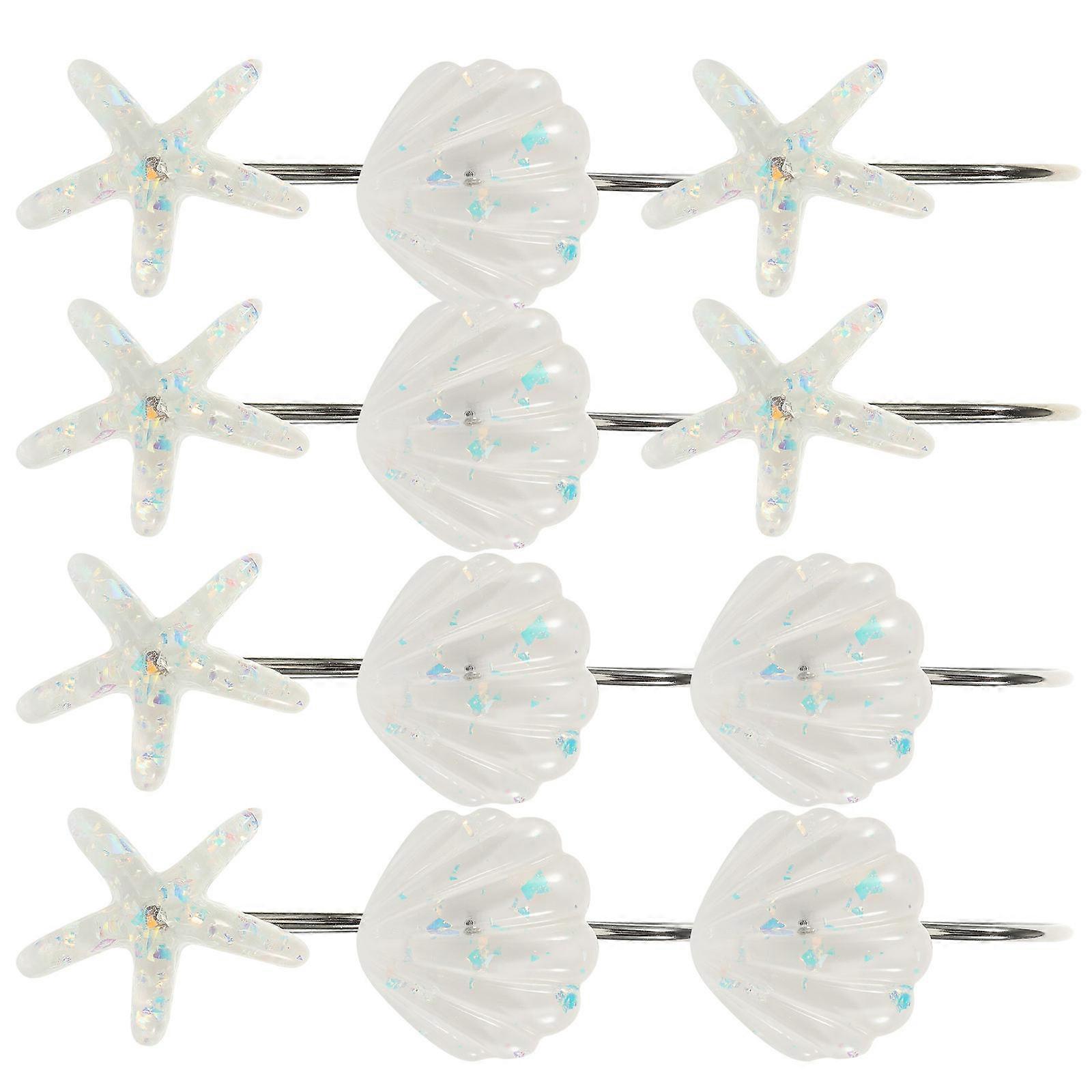Shower Curtain Hooks Bath Curtain Holders Multiple Occasions Resin Metal White Low Noise 12Set