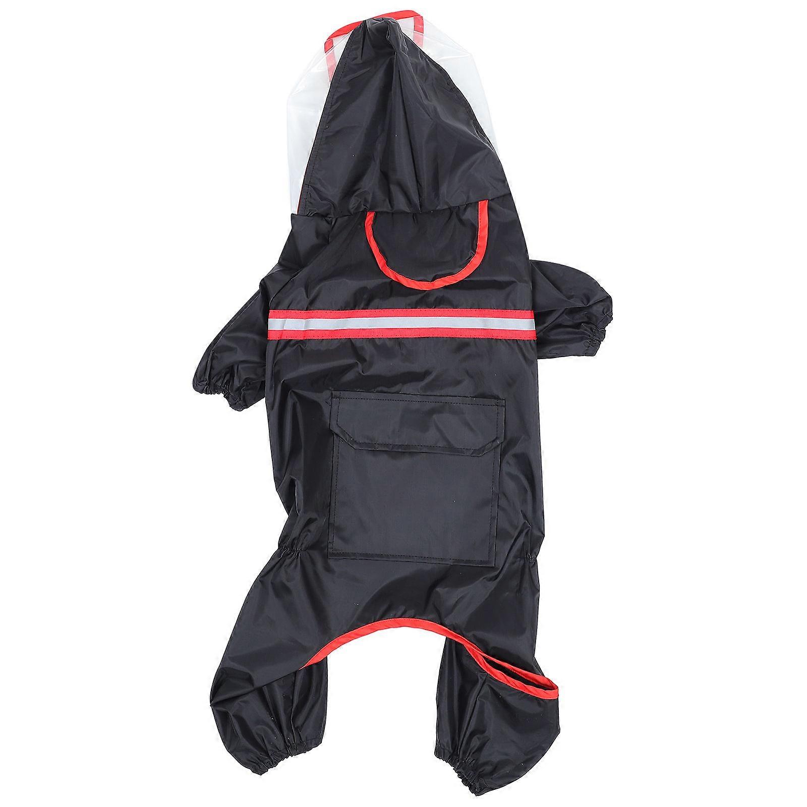 Reflective Dog Raincoat for Outdoor Use Lightweight Waterproof Polyester Black Fits Various Sizes