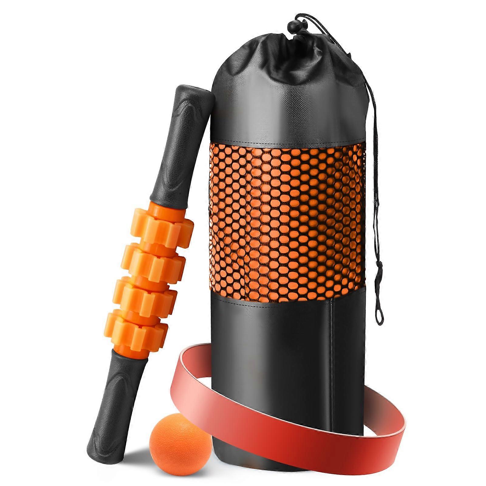 5 In 1 Foam Roller Set For Deep Tissue Massage And Trigger Point Therapy, Roller, Ball, Strap, Orange