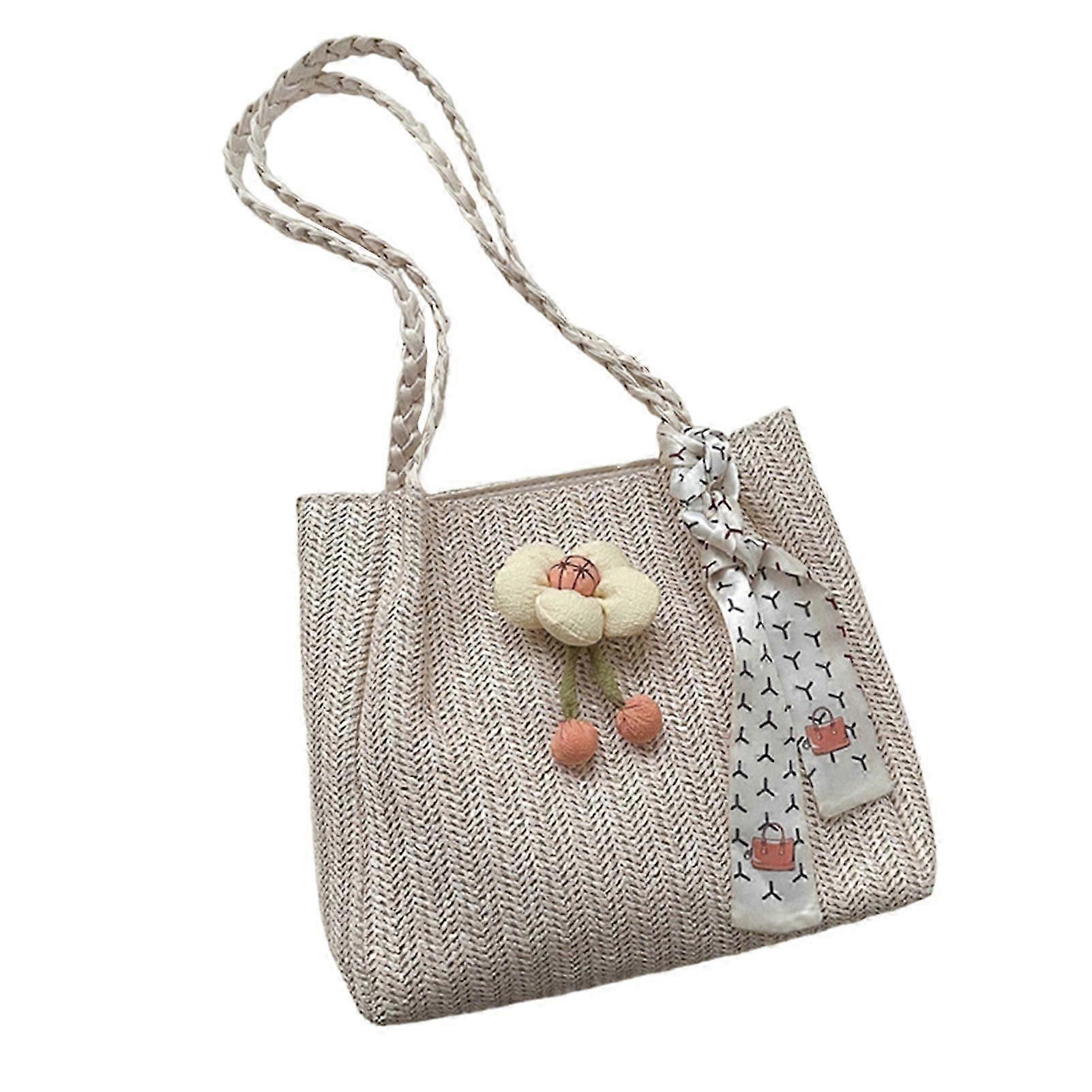 unbrand Straw Tote Bag Women Shoulder Handbag Fashionable Boho Style Summer Beach Purse with Top Han