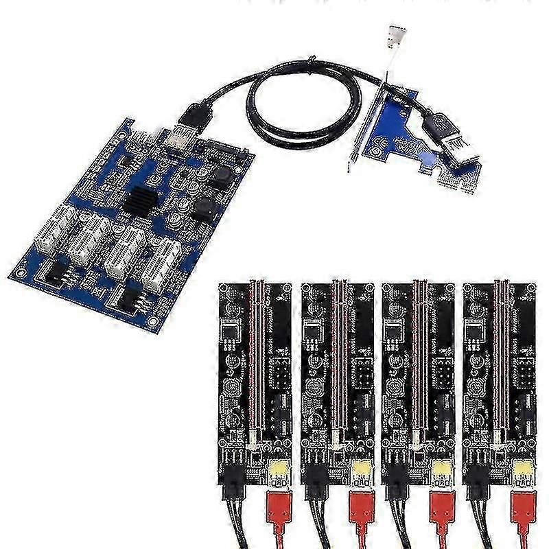009s Pci-e Riser Card 4 Ports Pcie Pci-e Express Adapter 1x 16x Usb3.0 Extender