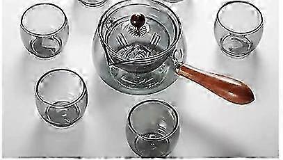 Glass Teapot with Infuser, Gongfu Teapot with 360 Rotation Tea Maker, Stovetop Safe Borosilicate Glass Teapot, Blooming & Loose Leaf Teapot with Woode