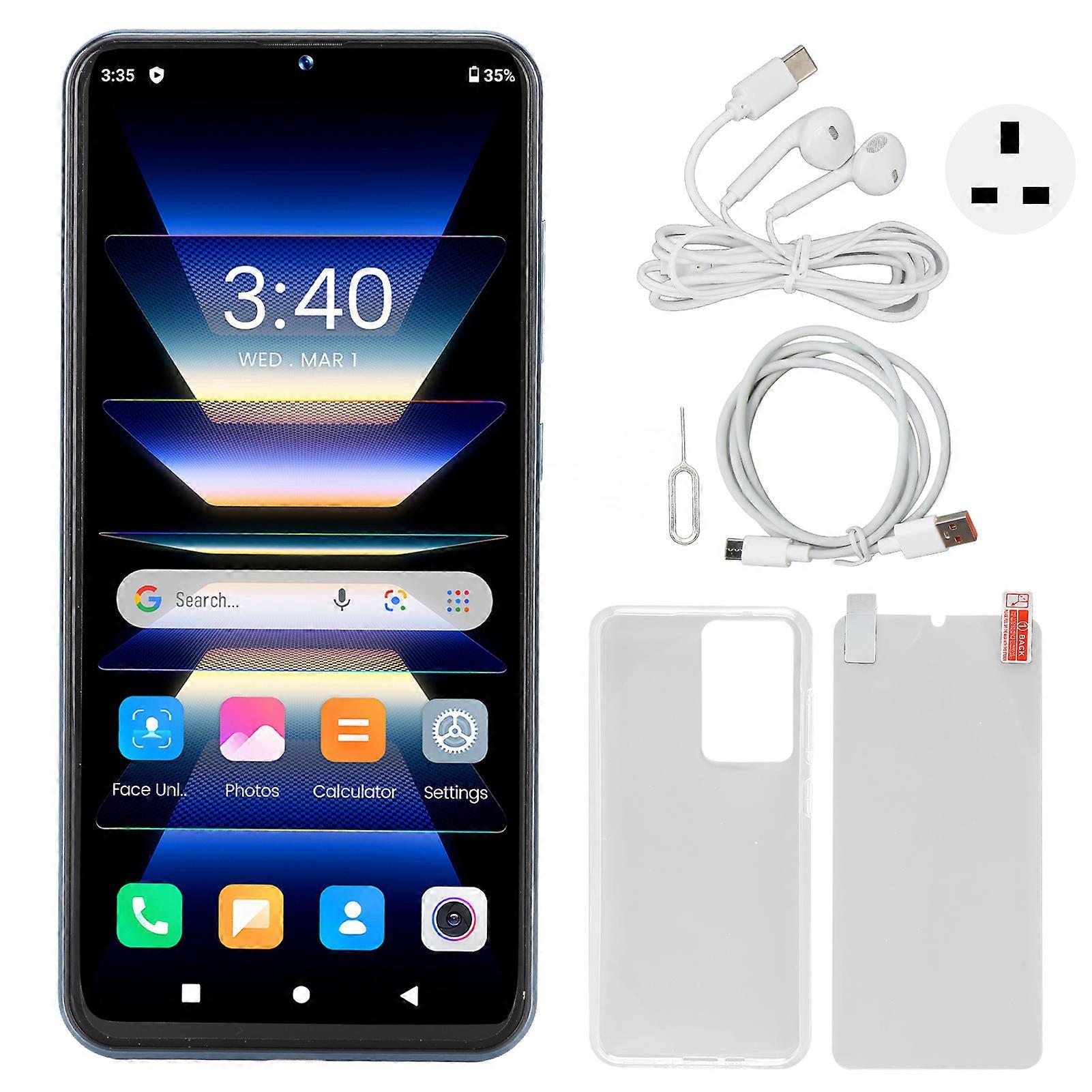 Unlocked Cell Phone 6.53 Inch HD 4G 8GB RAM 128GB ROM 5G WiFi Face Recognition Smartphone for Android 12 Blue