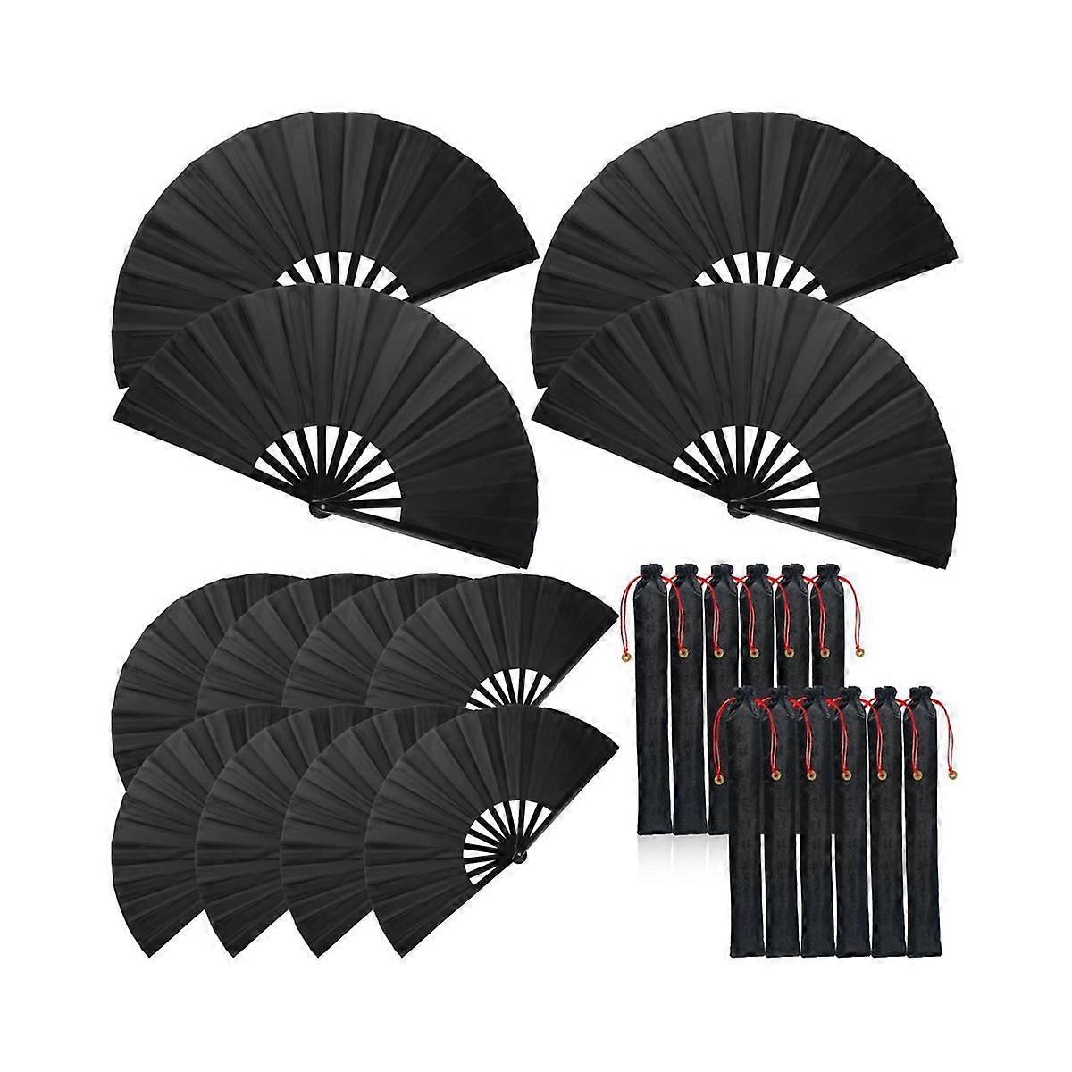 12 Sets Folding Fan with Sleeves Silk Hand Fan Chinese Japanese Taichi Handheld Fan Folding Dancing
