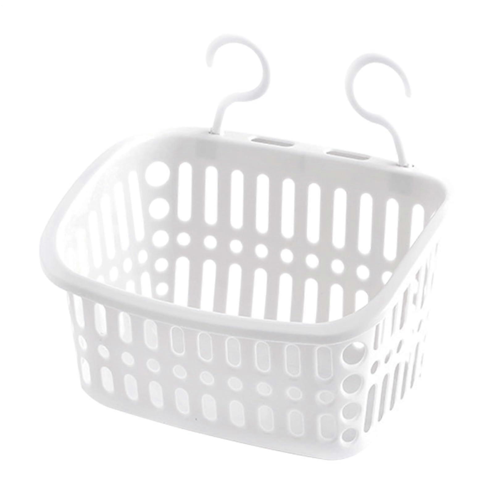 Poolside Storage Basket with Hooks and Cup Holders, UV-Resistant Bin for Towels, Drinks, Bottles, 10.83x8.07x6.5in, Cream/White