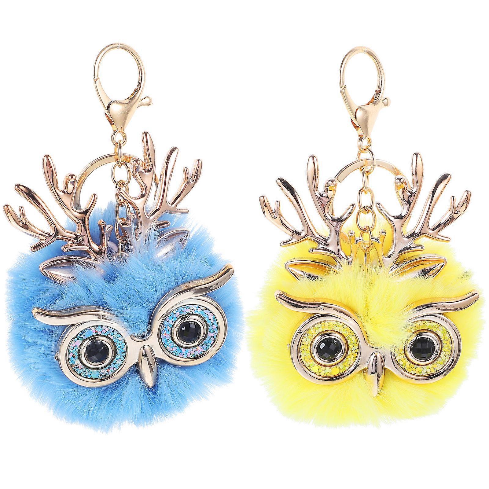 Plush Owl Animal Keychain Charm Offering Decor Use 2Pcs Assorted Color