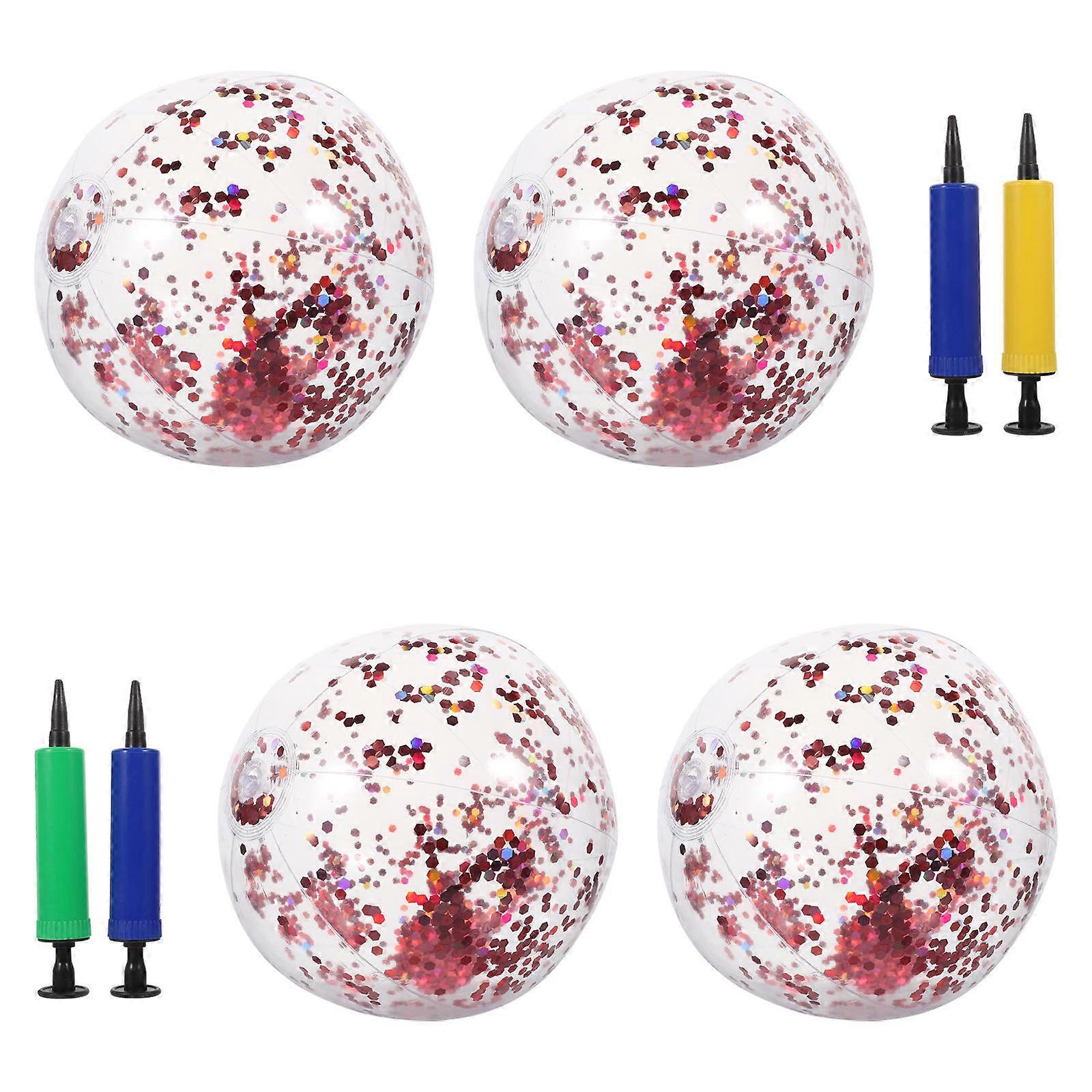 PVC Inflatable Beach Ball Glitter Confetti for Pool Use 4Pcs