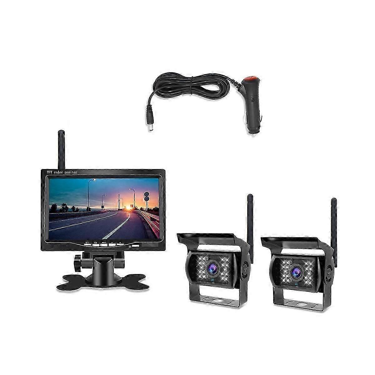 7InWireless Monitor مقاوم للماء للمركبة 2 طقم كاميرا احتياطية TFT LCD مراقب المساعدة في وقوف السيارات ل B