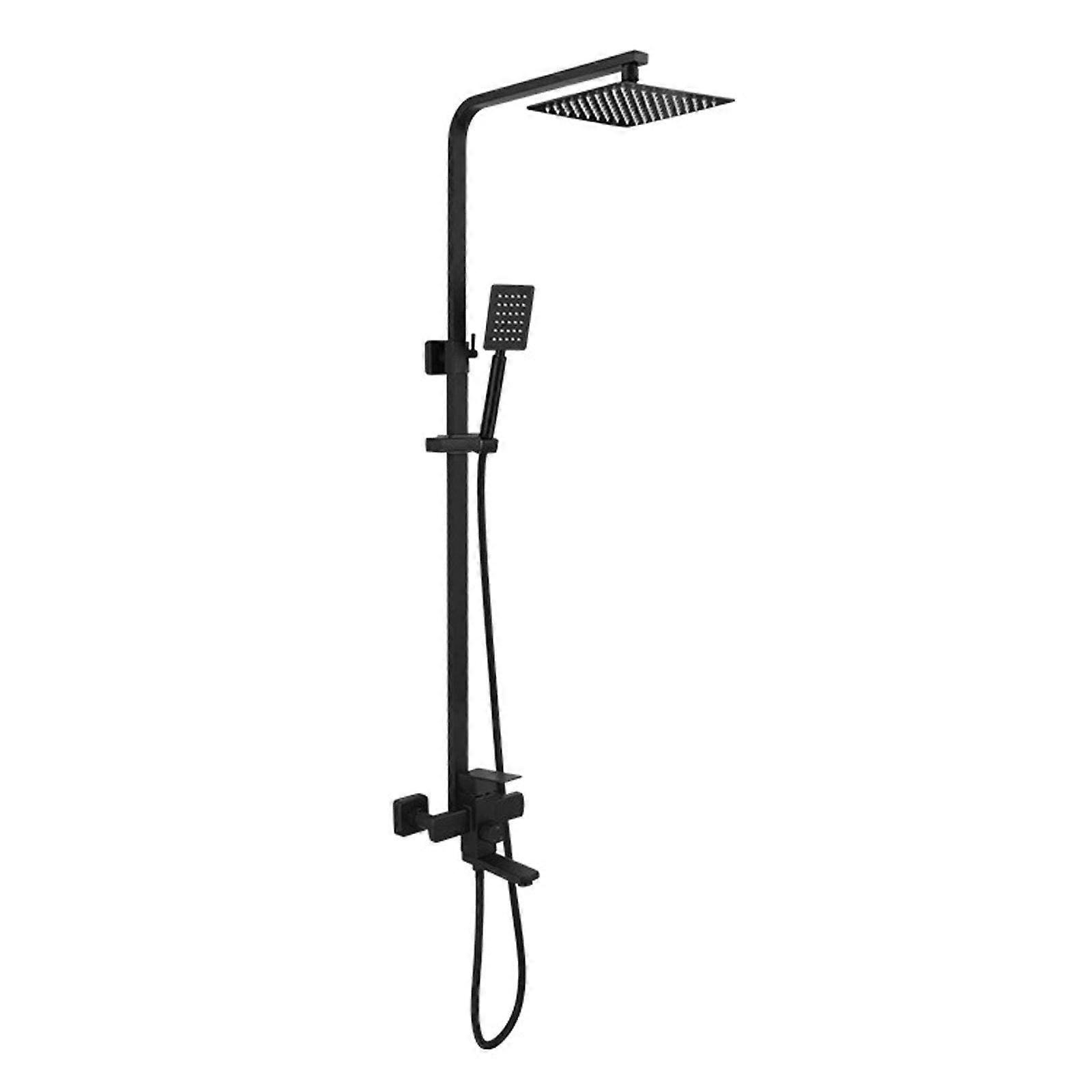 Rainfall Shower System Stainless Steel Wall Mounted Black Adjustable Height Overhead Shower Head Bath Mixer Tap