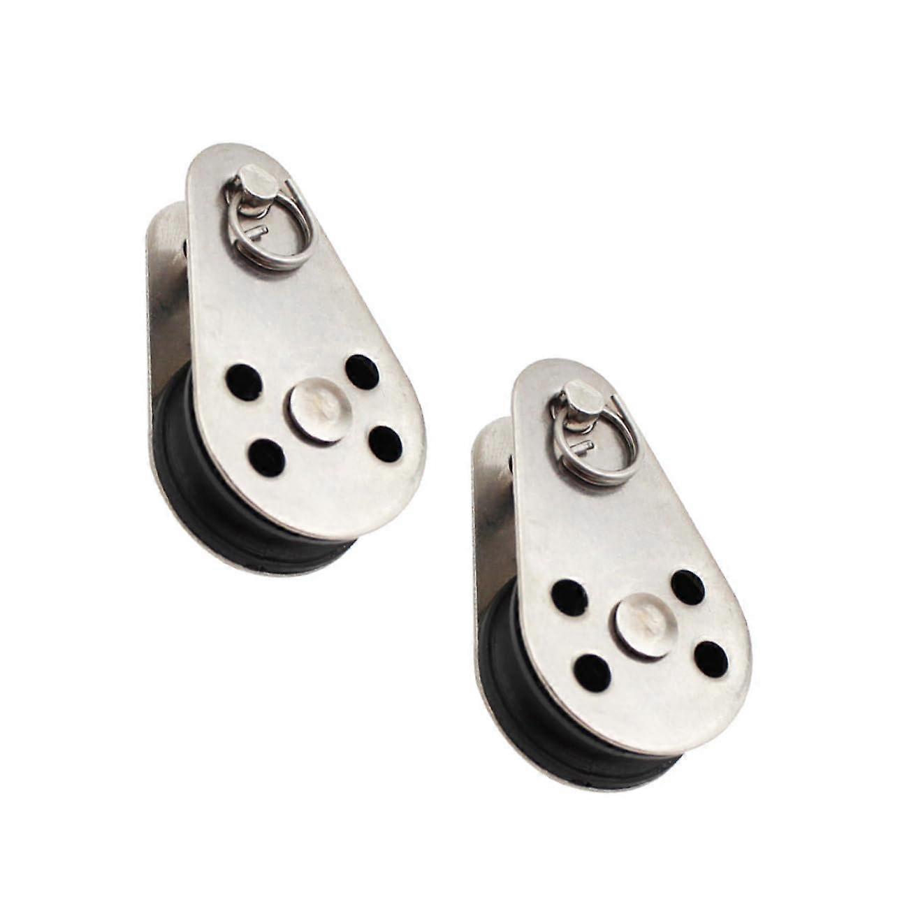 2Pcs Stainless Steel Single Pulley Nylon Rope Tackle Block Lift Tool For Heavy Load Lifting