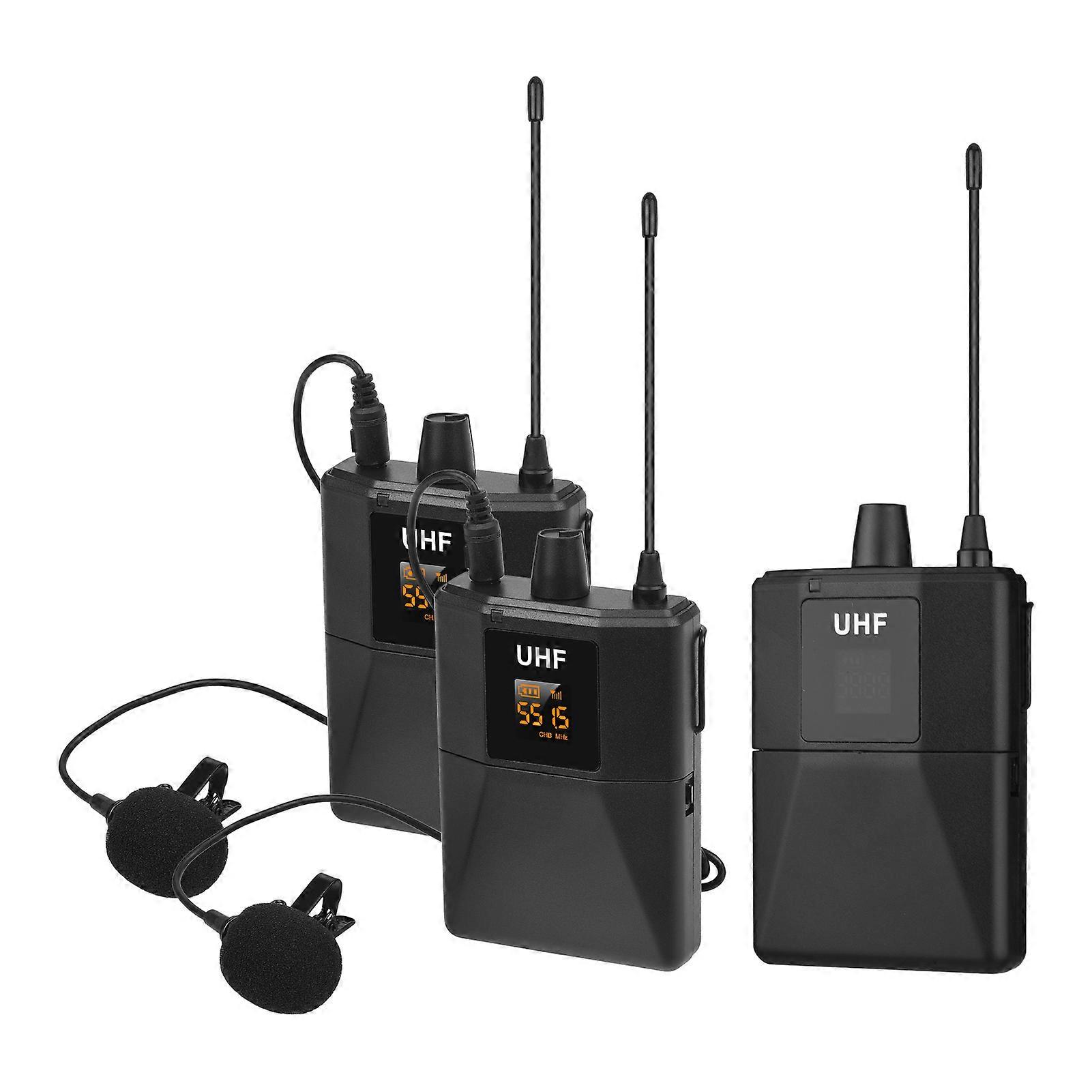 UHF Wireless Microphone System with 2 Transmitters Black 50m Range