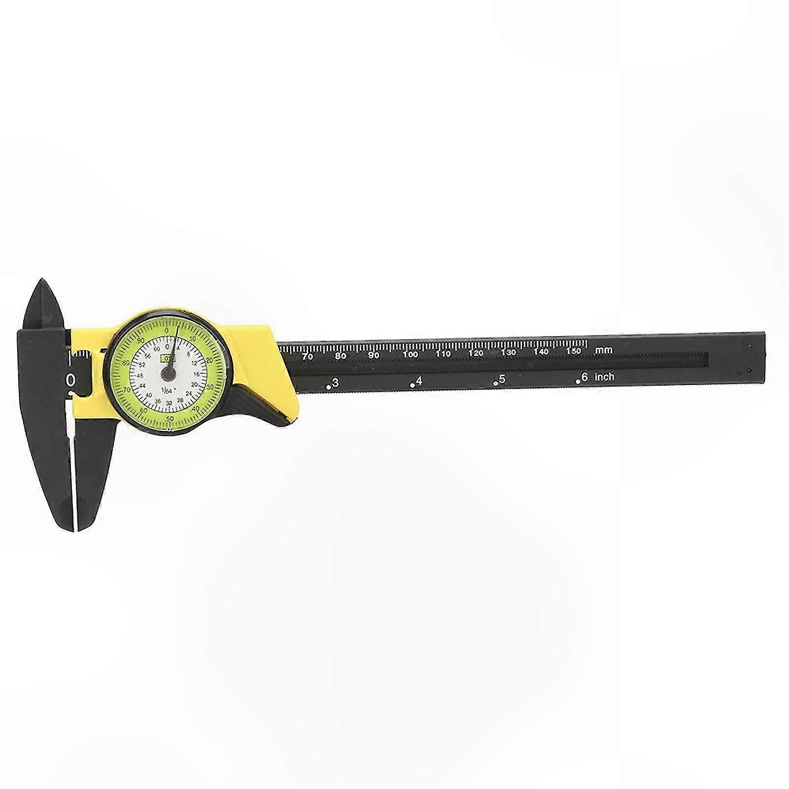 Precision Plastic Caliper Tool, 0-150mm Measurement Gauge with Clear Dial, Yellow Easy-Read Vernier for Accurate Measuring