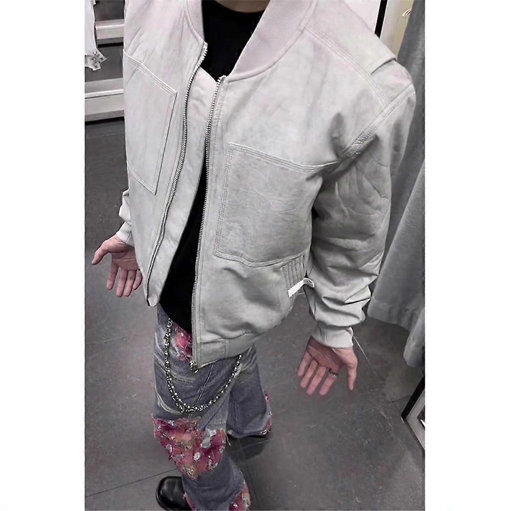 A Stone-Grey Off-The-Shoulder Jacket For Men, A Spring And Autumn Style American Retro Work Jacket, A Trendy Short Baseball Jacket, And A Cool Look
