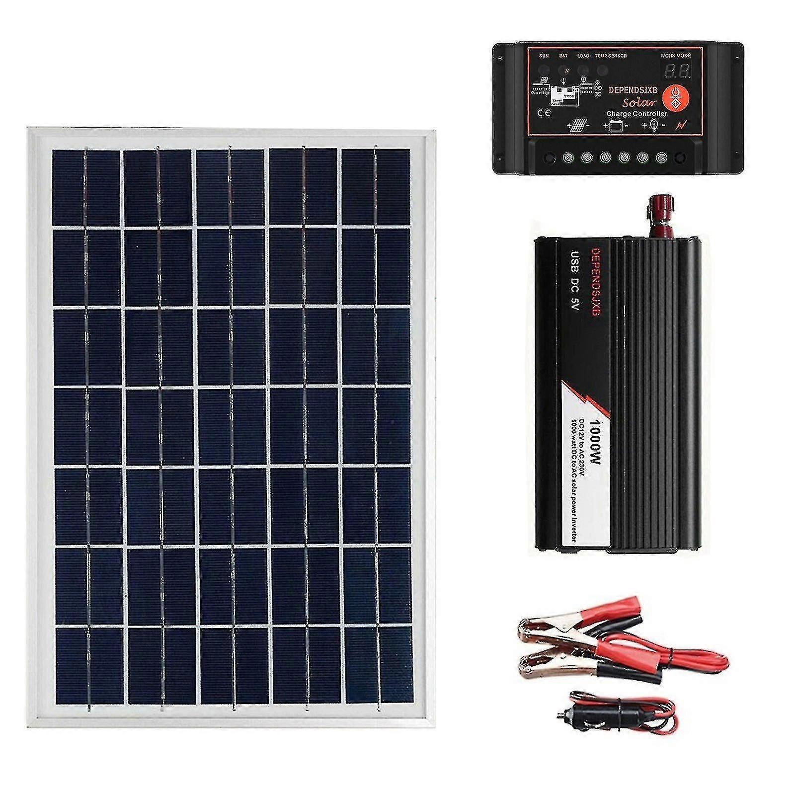 1000w Solar Panel Plus Inverter System 220v Charging Household Power Grid Dual Usb With Socket Blower-N