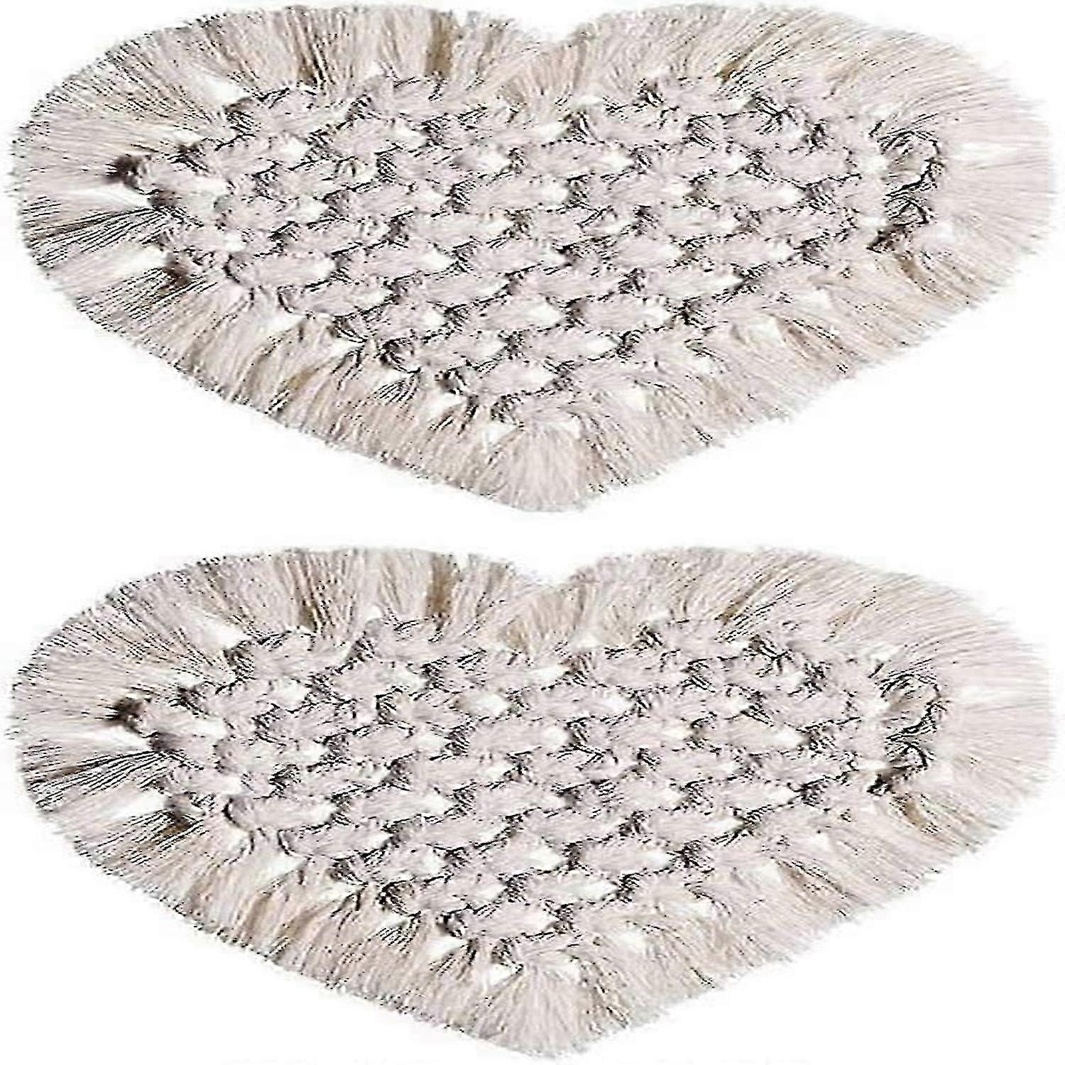 2 pieces under hand -woven glasses, bohemian style table carpet with pompom (heart shape)