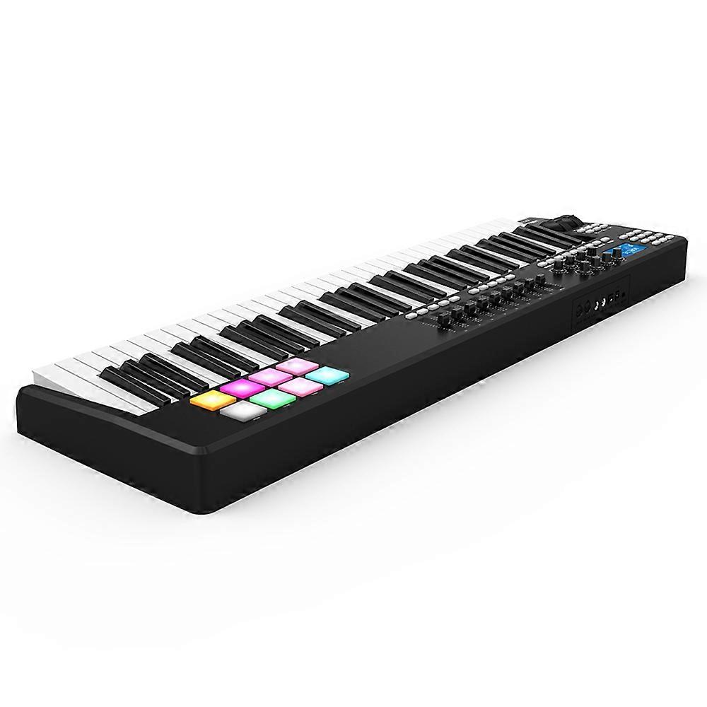 Portable 61-Key USB MIDI Keyboard Controller with 8 RGB Pads Black