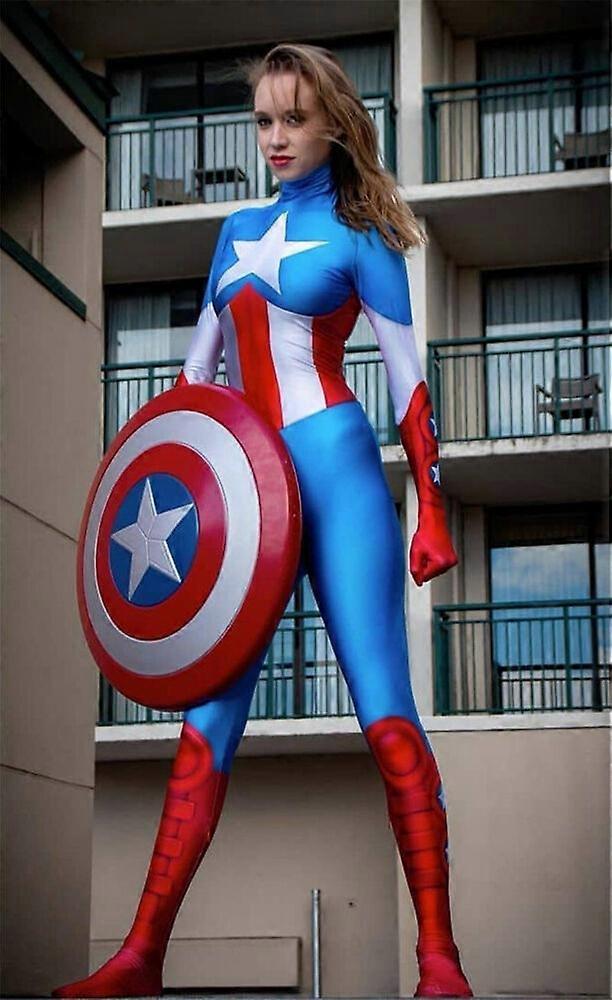 Women's Captain America Cosplay Costume Jumpsuit Superhero Halloween Zentai