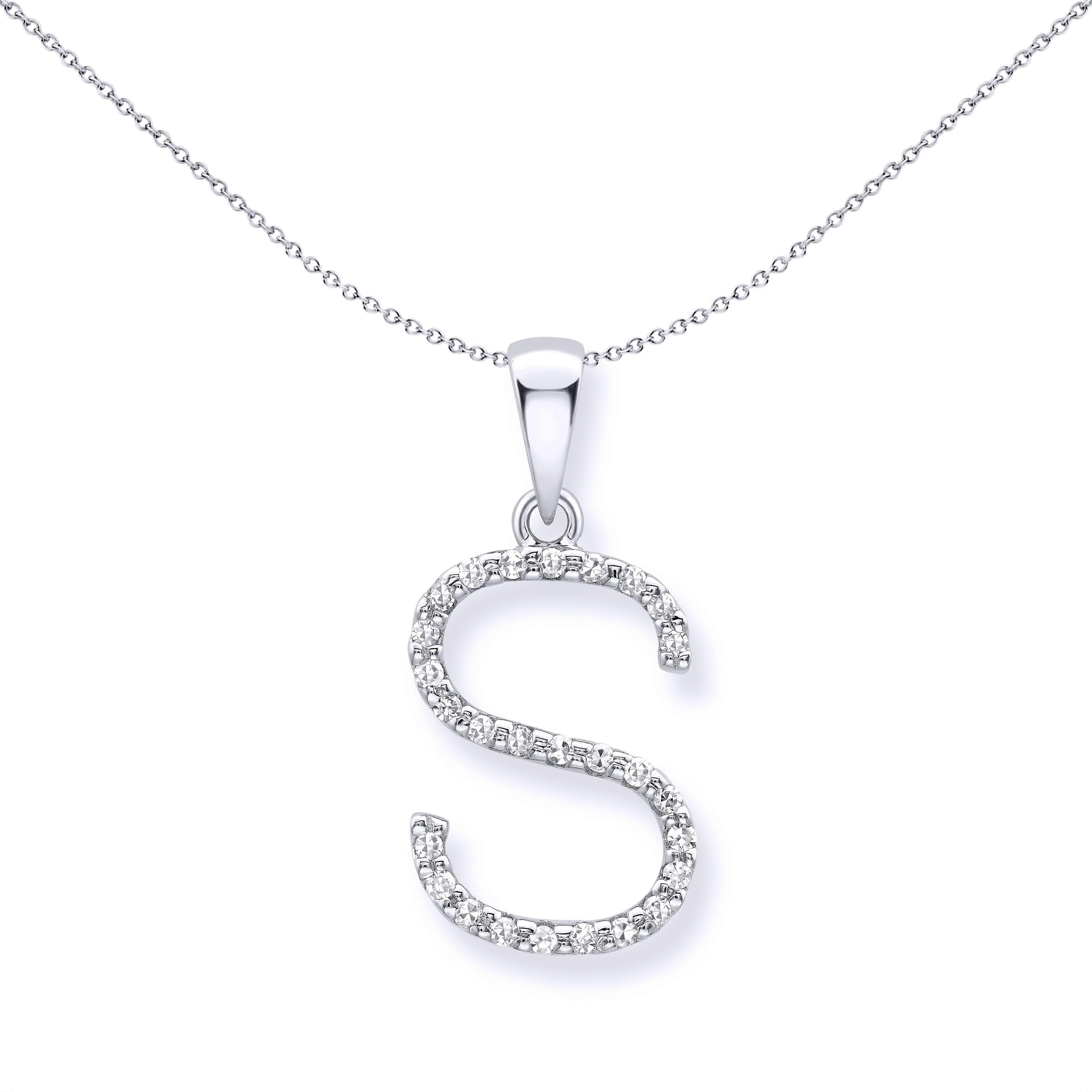 Jewelco London 9ct 白金钻石首字母吊坠 S 号 8mm x 16mm
