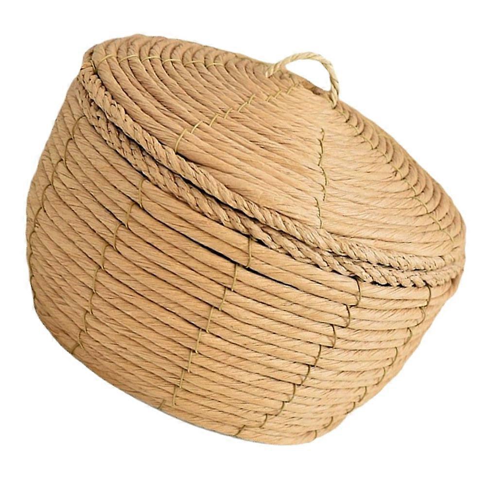 Beige Handwoven Woven Basket for Storage with Lid 1 Small Paper Rope