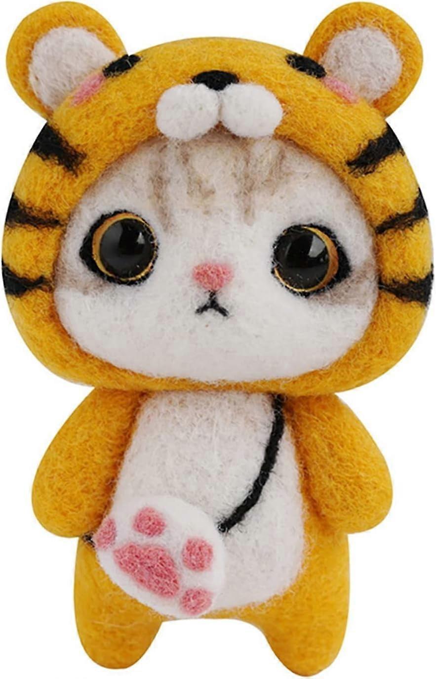 Cute Felt Kitty Kit for Beginners, DIY Needle Felting Cat Plush Toy Craft Kit Compatible with Cat Lovers, Tiger Design