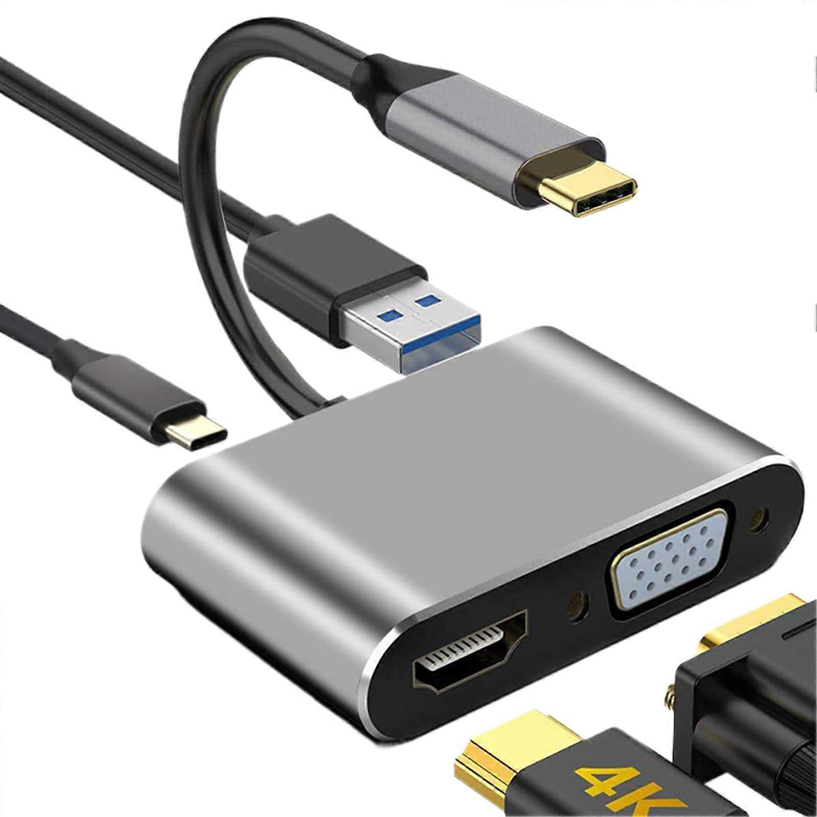 USB C to Dvi Vga Adapter USBC DVI/VGA Compact MultiOutput Hub For HDTV Display, Portable Gaming Entertainment