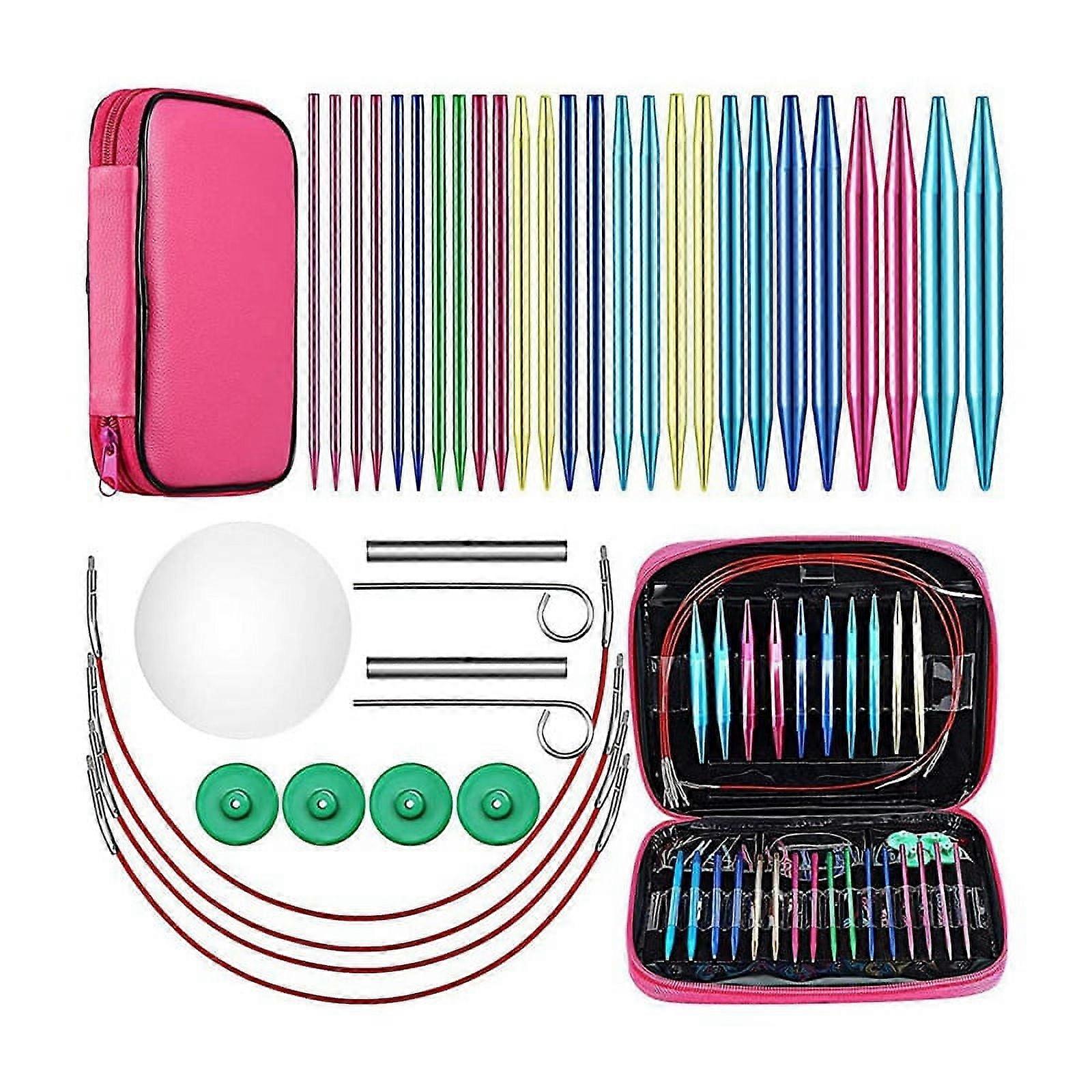 26 Pieces Aluminum Interchangeable Circular Knitting Needle Set