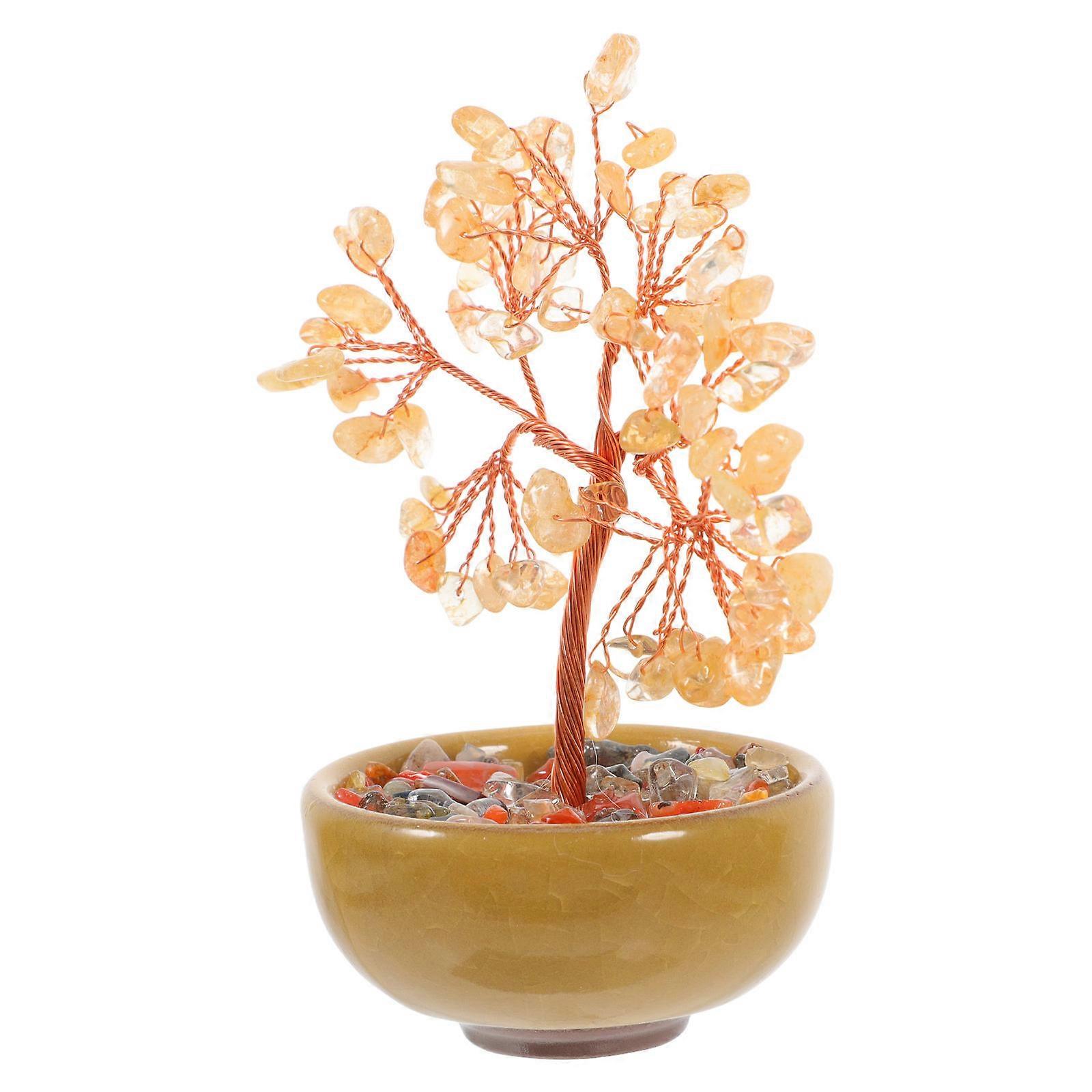 Handmade Crystal Tree for Fortune 2Pcs Natural Stone Feng Shui Ornament