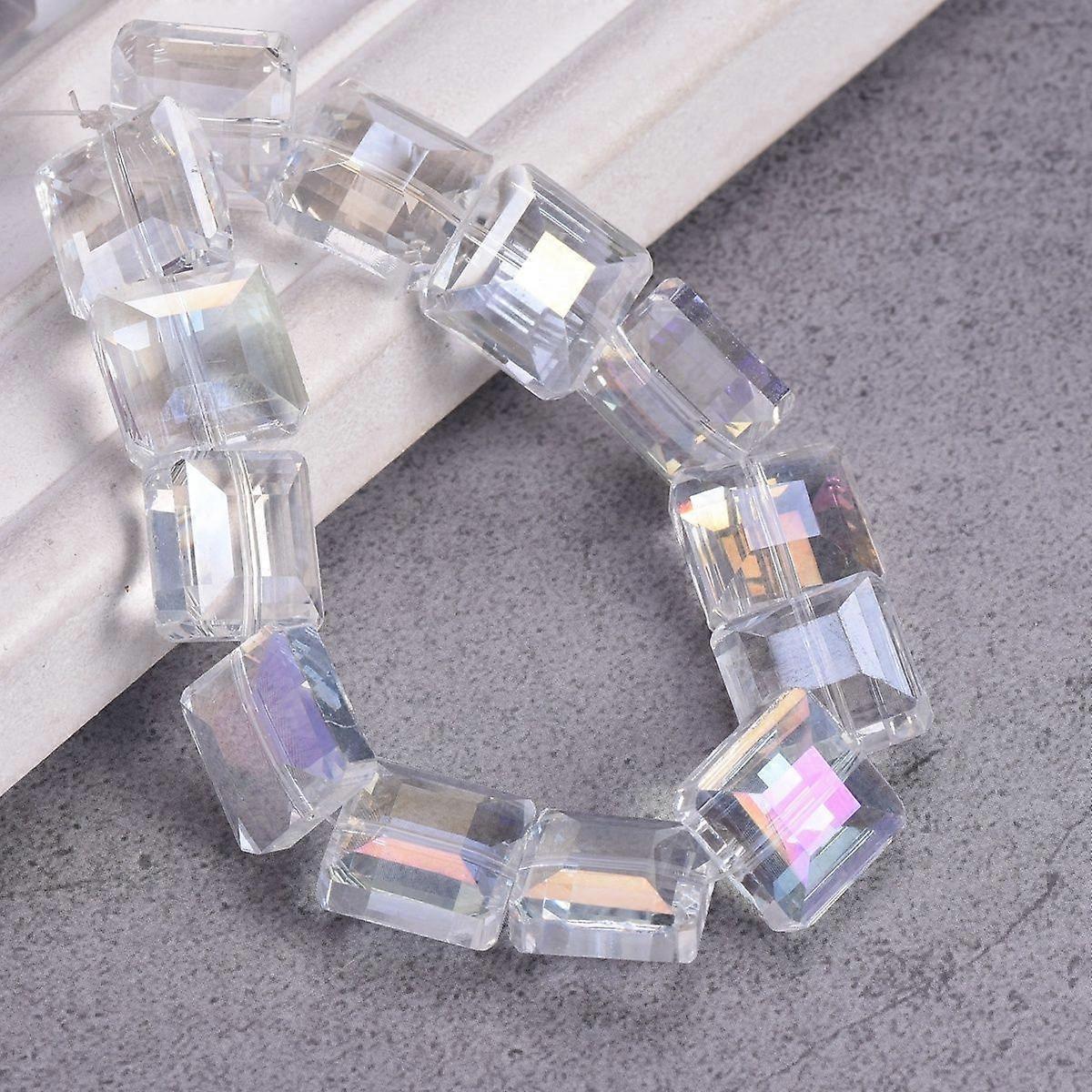 10pcs 13mm Square Faceted Cut Crystal Glass Loose Crafts Beads lot for DIY Model Clear AB