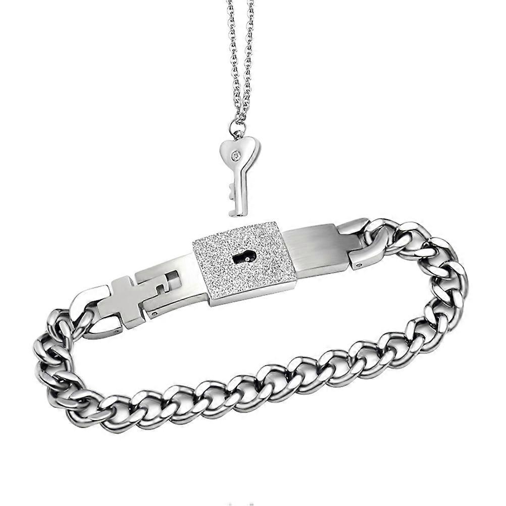 Interlocking Lettering Necelace and Bracelet Set for Couples 6Pcs Silver