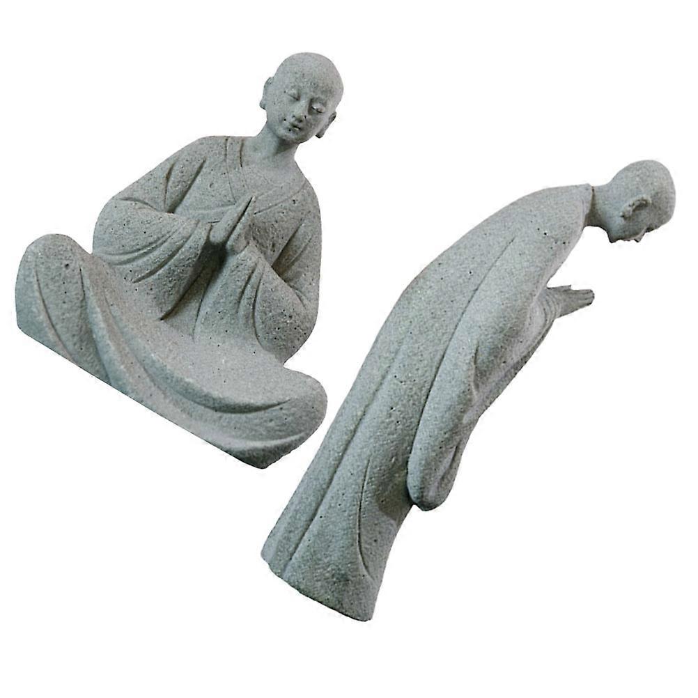 Monk Figurine 4 Pcs Stone Monk Sculpture For Home Decor Light Grey Natural Touch Miniature Design Suitable For Tabletop