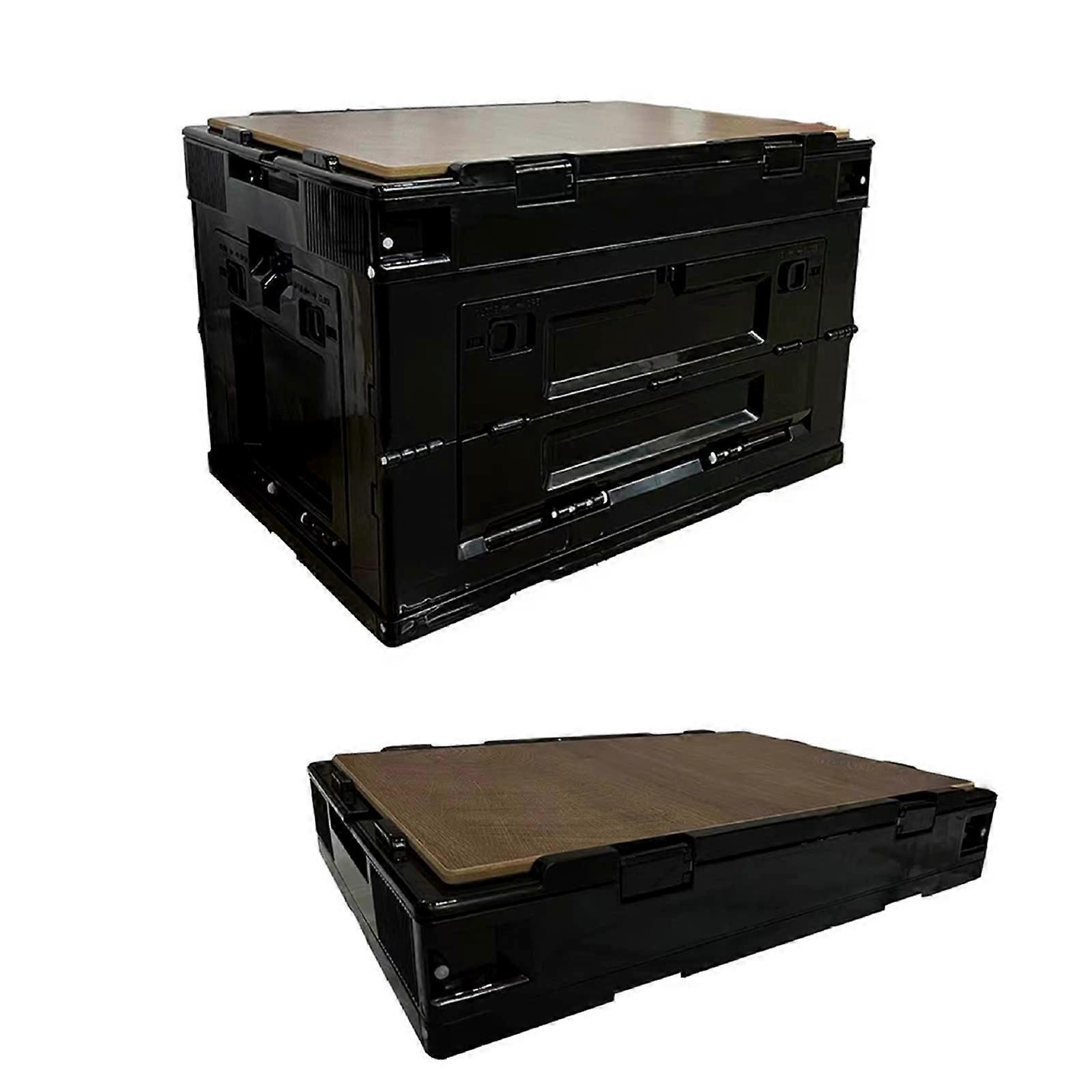 Collapsible Storage Bins With Wood Lid And Waterproof Bag Large Foldable Stackable Organizer For Camping Car Home Black